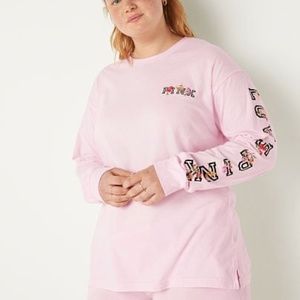 Victoria's Secret PINK Campus Long Sleeve T-Shirt Pink Medium NEW